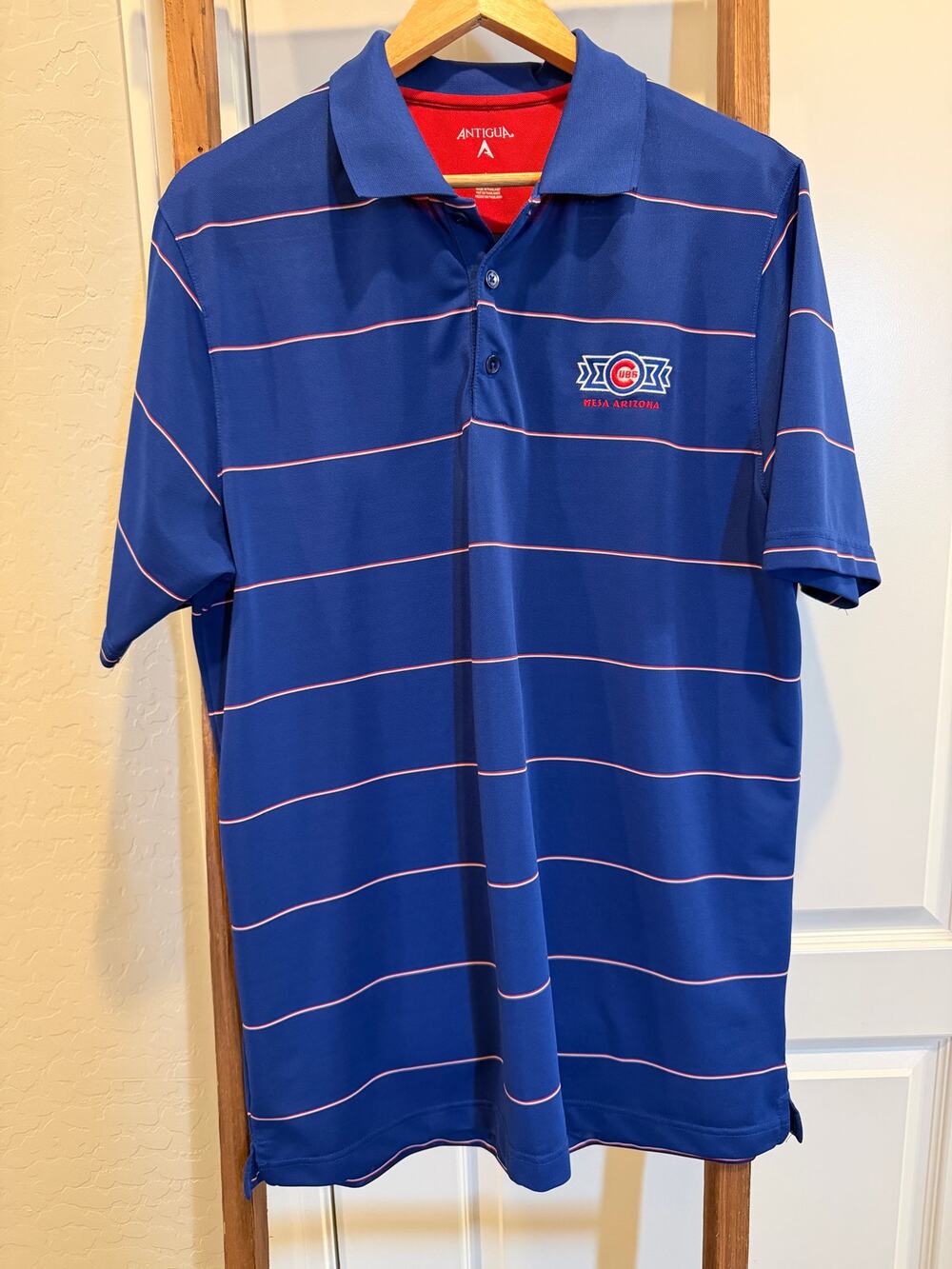 Antigua Mesa Arizona Cubs Polo Shirt Men's Large Blue Stripe Golf Performance